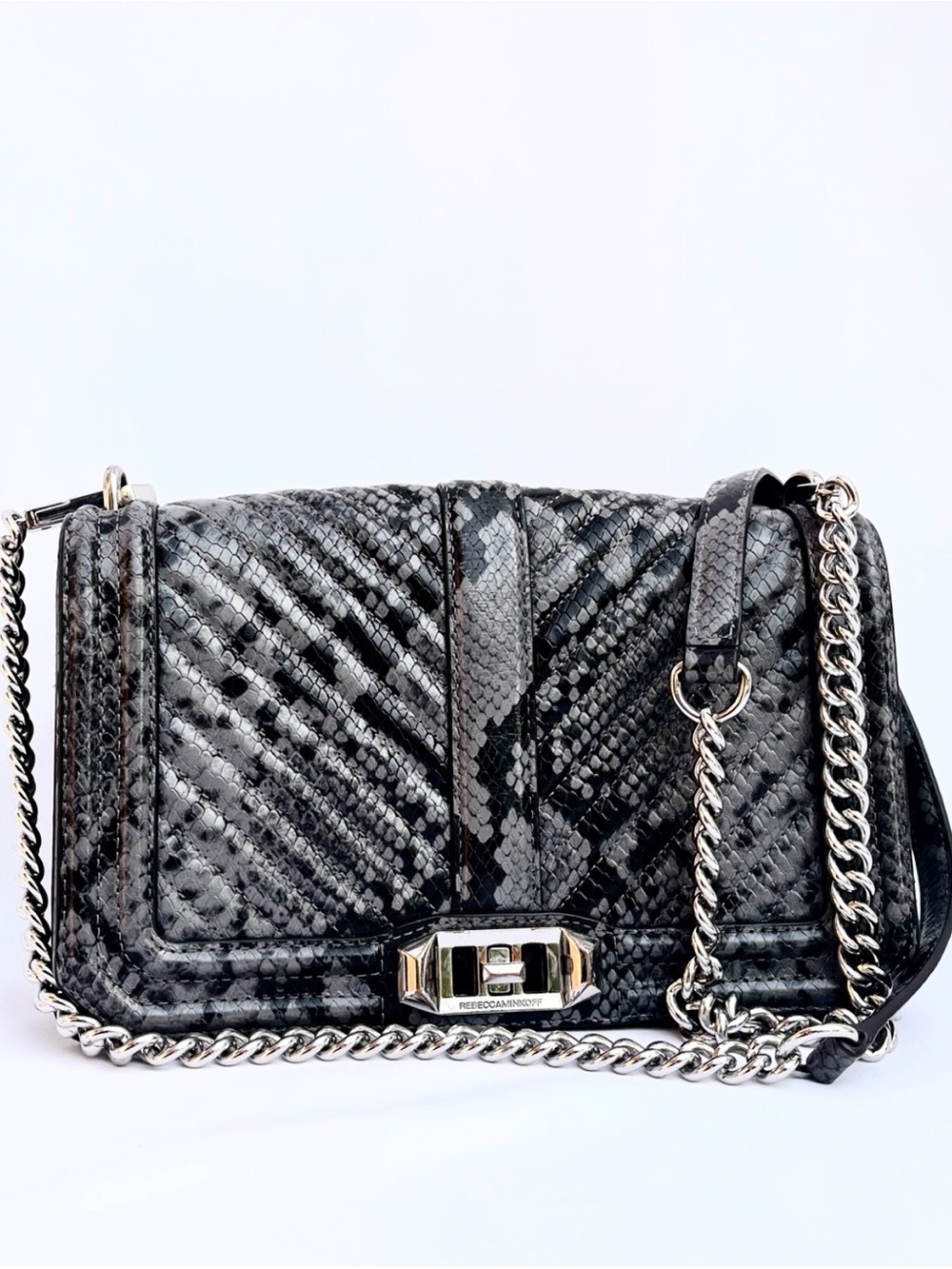 Rebecca Minkoff Love Quilted Crossbody Bag Snake Skin Embossed Leather